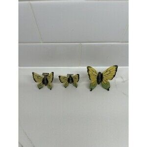 Set of 3 Vintage Lefton Butterfly Clip On Ornament Figurine RARE hard to find